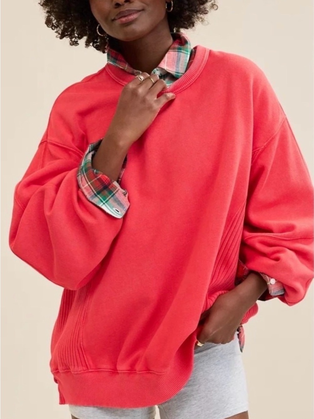 aerie Oversized Coral Crewneck Sweatshirt